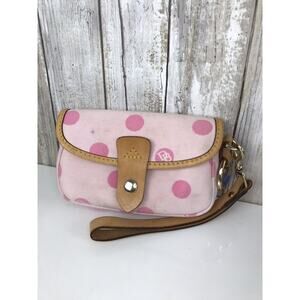 Y2K Gen Z Dooney & Bourke Mini Pink Polka Dot Canvas Wristlet Pouch Clutch VTG